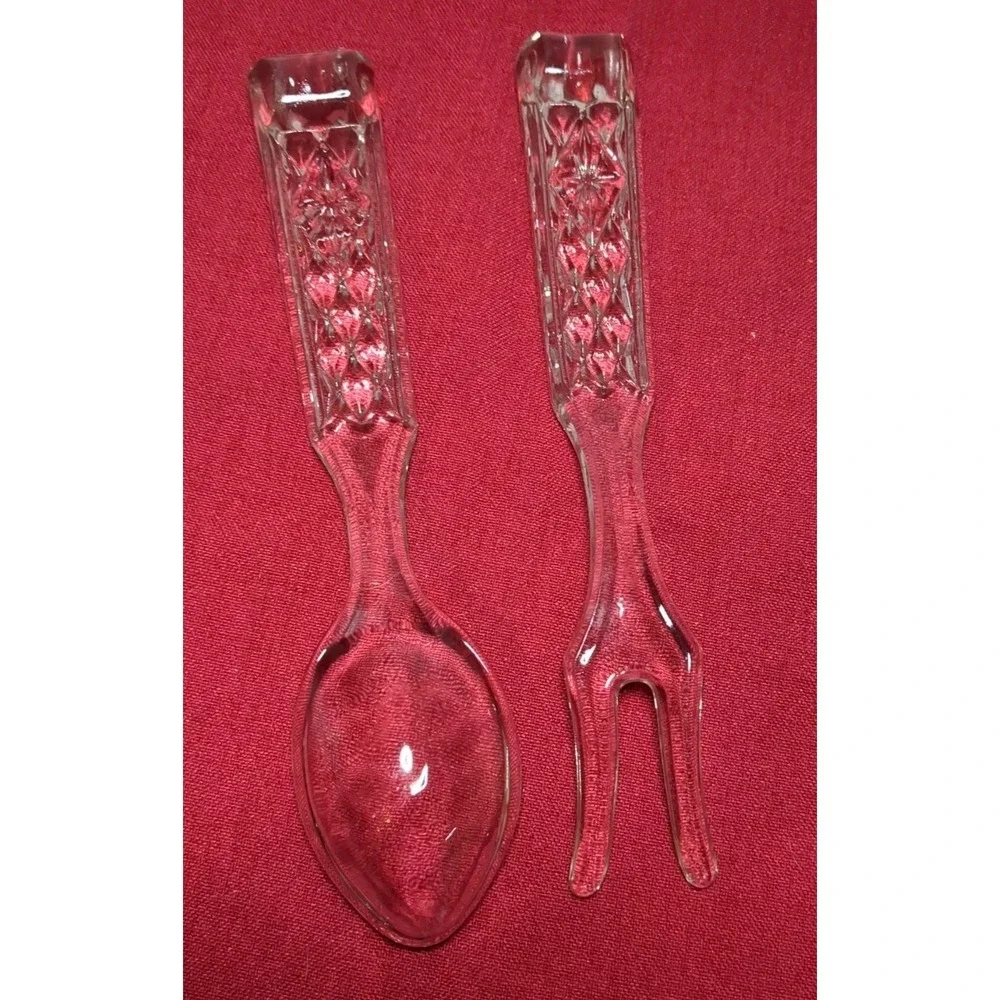 Anchor Hocking Crystal Wexford Serving Salad Fork & Spoon Set‎